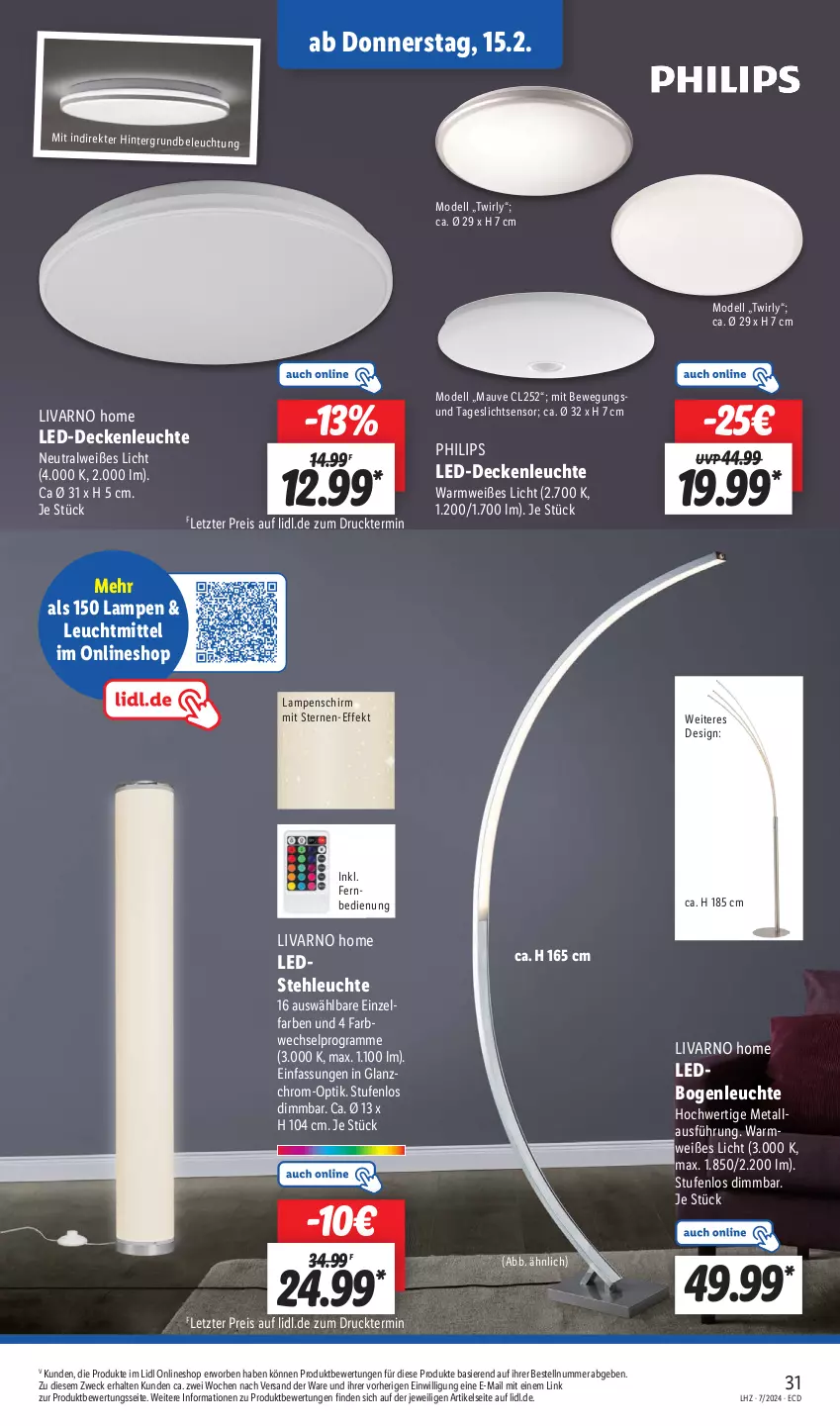 Aktueller Prospekt Lidl - Aktionsprospekt - von 12.02 bis 17.02.2024 - strona 37 - produkty: beleuchtung, decke, deckenleuchte, dell, eis, Lampe, Lampenschirm, led-deckenleuchte, leds, Leuchte, leuchtmittel, Mode, Philips, reis, stehleuchte, Ti, weck, ZTE