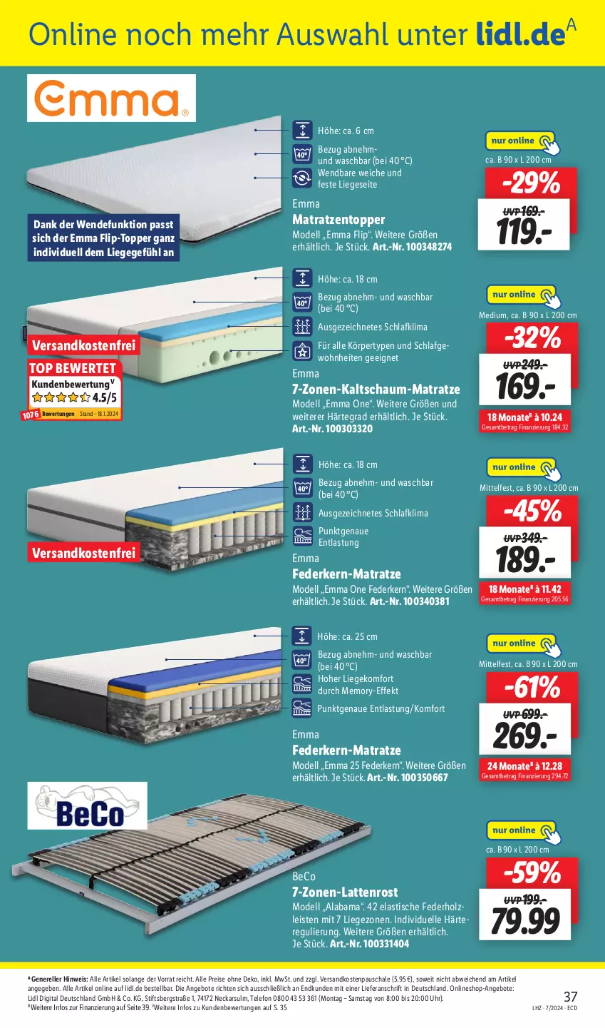 Aktueller Prospekt Lidl - Aktionsprospekt - von 12.02 bis 17.02.2024 - strona 43 - produkty: angebot, angebote, asti, beco, dell, eis, elle, federkern, Holz, kaltschaum-matratze, latte, lattenrost, Liege, matratze, matratzen, Matratzentopper, Mode, ndk, reis, rel, Schal, Schale, telefon, Ti, tisch, topper, uhr, versandkostenfrei