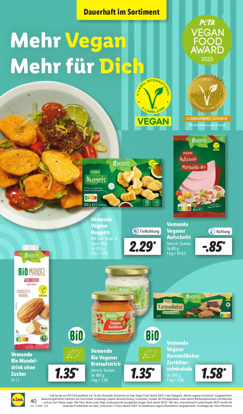 Aktueller Prospekt Lidl - Aktionsprospekt - von 12.02 bis 17.02.2024 - strona 50 - produkty: auer, aufschnitt, aufstrich, Bau, bio, brot, brotaufstrich, curry, dip, drink, karamell, keks, kekse, mac, mandel, Mandeldrink, nuggets, Palette, Rauch, schoko, schokolade, Ti, usb, Zartbitterschokolade, zucker