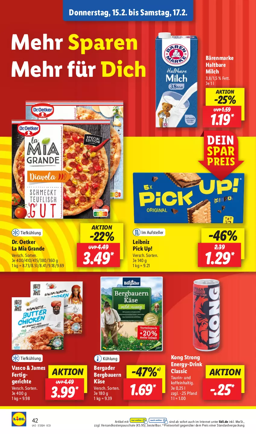 Aktueller Prospekt Lidl - Aktionsprospekt - von 12.02 bis 17.02.2024 - strona 52 - produkty: auer, bärenmarke, Bau, Bauer, bergader, Dr. Oetker, drink, eis, elle, fertiggericht, fertiggerichte, haltbare milch, Käse, leibniz, milch, ndk, Pick Up!, preisvorteil, reis, Schal, Schale, teller, Ti