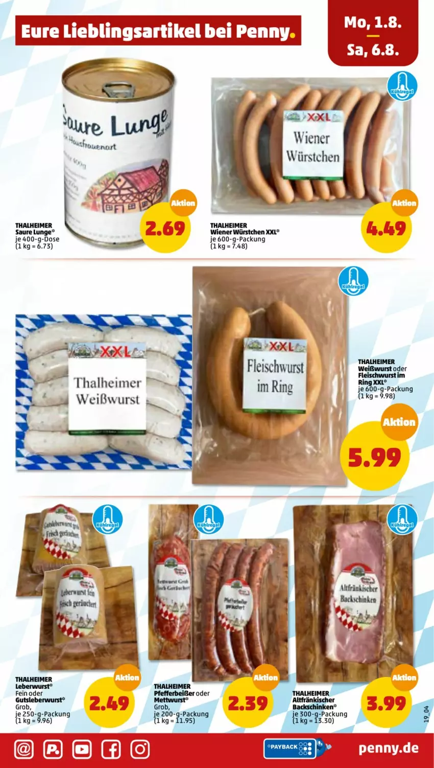 Aktueller Prospekt Penny - Prospekte - von 01.08 bis 06.08.2022 - strona 19 - produkty: eimer, gutsleberwurst, je 250-g-packung, leberwurst, Weißwurst, wiener, wiener würstchen, wurst, würstchen