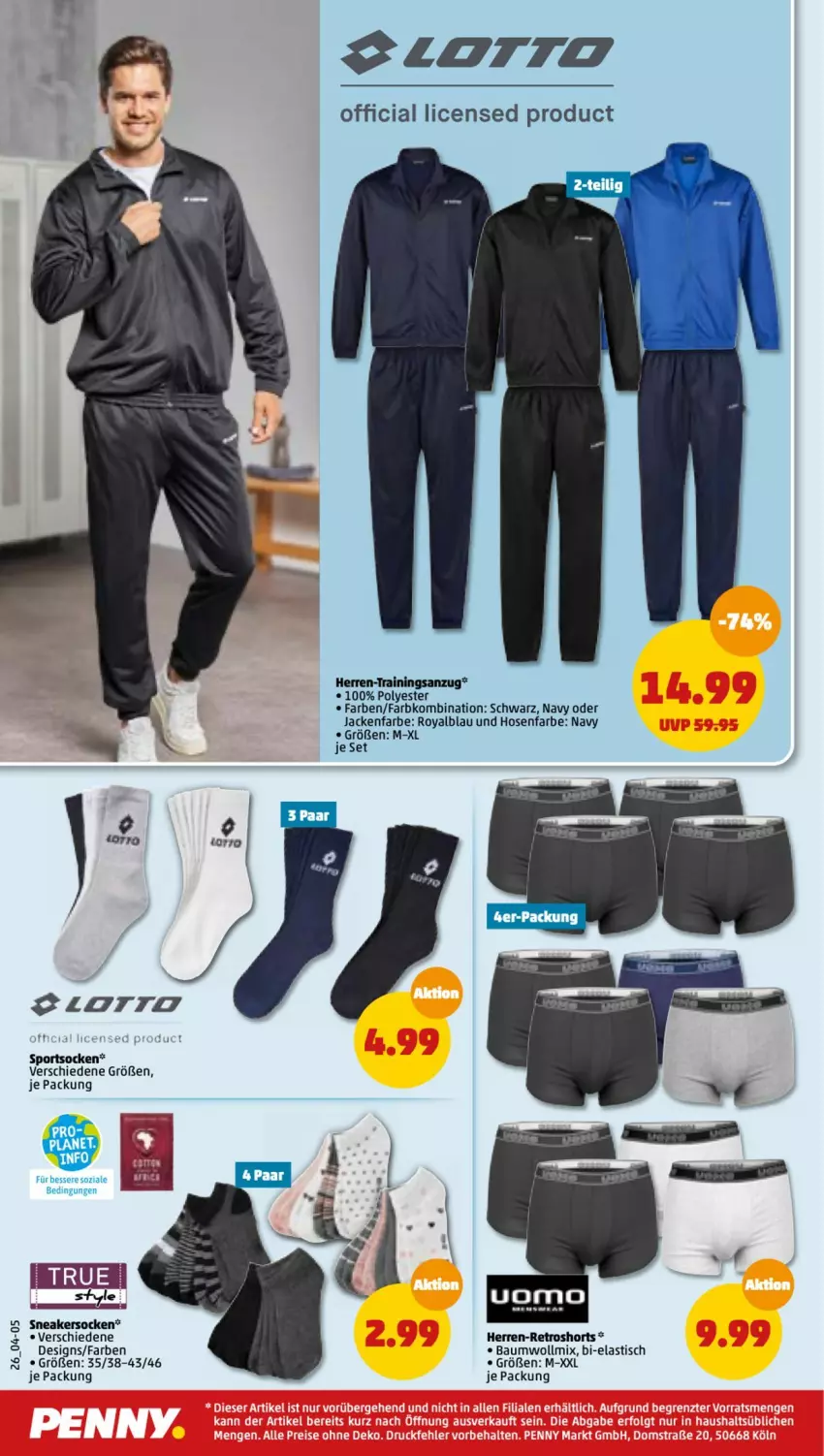 Aktueller Prospekt Penny - Prospekte - von 01.08 bis 06.08.2022 - strona 26 - produkty: Anzug, asti, Bau, hose, hosen, Jacke, retroshorts, senf, shorts, sneaker, sneakersocken, socken, Sport, sportsocken, Ti, tisch, trainingsanzug