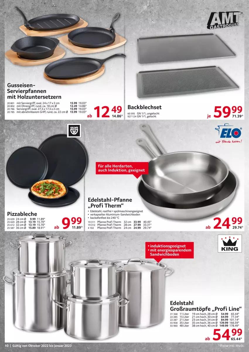 Aktueller Prospekt Selgros - Gastrokatalog - von 01.10.2022 bis 31.01.2023 - strona 10 - produkty: backofen, edelstahl, Edelstahl-Pfanne, eis, Holz, Ofen, pfanne, pfannen, pizza, sandwich, spülmaschinen, Ti, Untersetzer