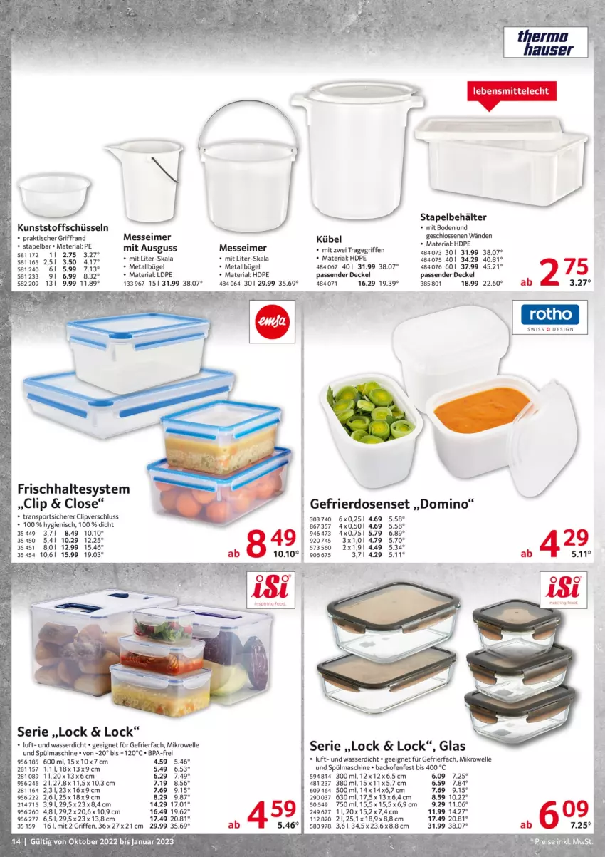 Aktueller Prospekt Selgros - Gastrokatalog - von 01.10.2022 bis 31.01.2023 - strona 14 - produkty: backofen, Behälter, bügel, decke, Deckel, eimer, elle, gefrierfach, mikrowelle, Ofen, Ria, ring, schüssel, Sport, Ti, tisch, tragegriff, wasser