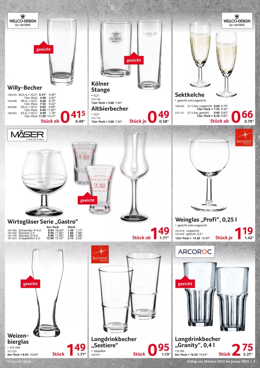 Aktueller Prospekt Selgros - Gastrokatalog - von 01.10.2022 bis 31.01.2023 - strona 3 - produkty: Becher, bier, drink, eis, elle, Gläser, grappa, reis, sekt, Stier, Ti, Tiere, wein