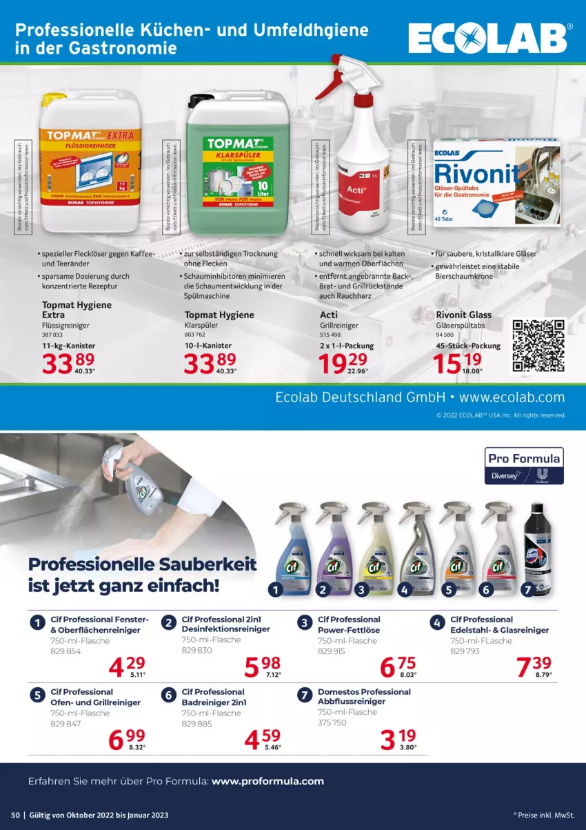 Aktueller Prospekt Selgros - Gastrokatalog - von 01.10.2022 bis 31.01.2023 - strona 50 - produkty: Bad, bier, bio, Cif, Desinfektion, domestos, edelstahl, eis, elle, fenster, flasche, Gläser, grill, Grillreiniger, kaffee, klarspüler, krone, Rauch, reiniger, rezept, rwe, Spezi, tee, Ti, WICK