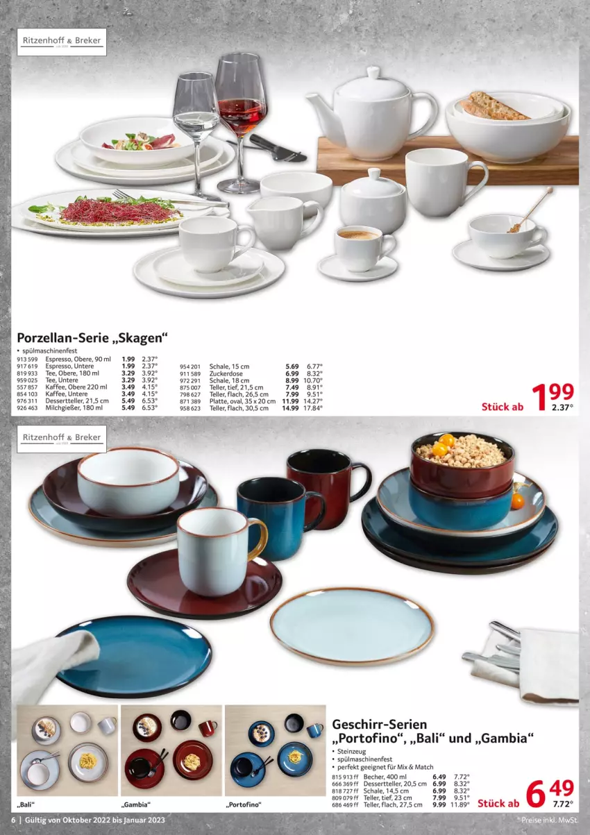 Aktueller Prospekt Selgros - Gastrokatalog - von 01.10.2022 bis 31.01.2023 - strona 6 - produkty: ambia, Becher, dessert, Dessertteller, elle, espresso, geschirr, kaffee, latte, milch, Schal, Schale, spülmaschinen, tee, teller, Ti, zucker