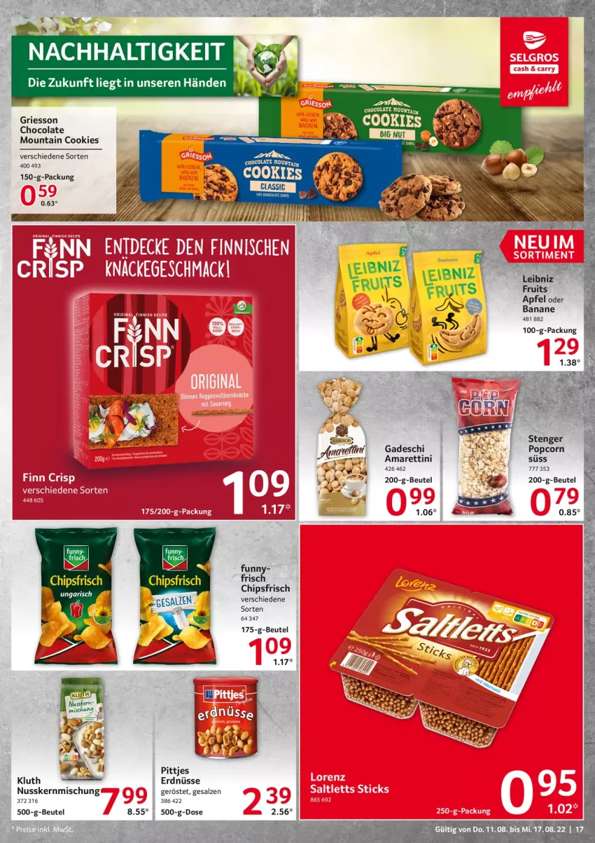 Aktueller Prospekt Selgros - Food - von 11.08 bis 17.08.2022 - strona 17 - produkty: banane, beutel, chips, chipsfrisch, cola, cookie, cookies, erdnüsse, griesson, nuss, popcorn, rel, salz, sony, Ti