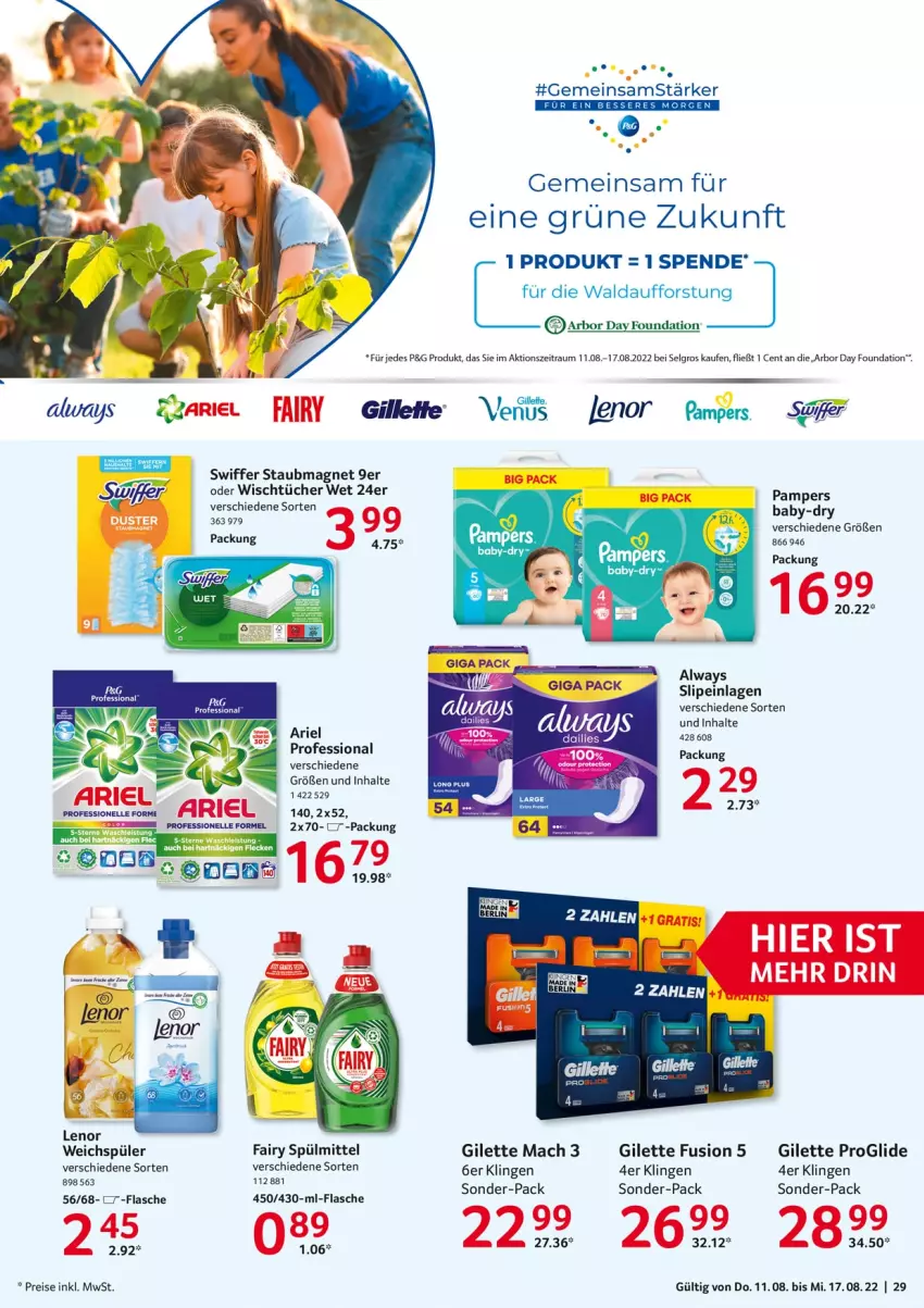 Aktueller Prospekt Selgros - Food - von 11.08 bis 17.08.2022 - strona 29 - produkty: Alwa, Always, ariel, baby-dry, eis, elle, fairy, gillette, lenor, lenor weichspüler, LG, mac, pampers, reis, slip, slipeinlagen, spülmittel, staubmagnet, swiffer, Ti, tücher, weichspüler