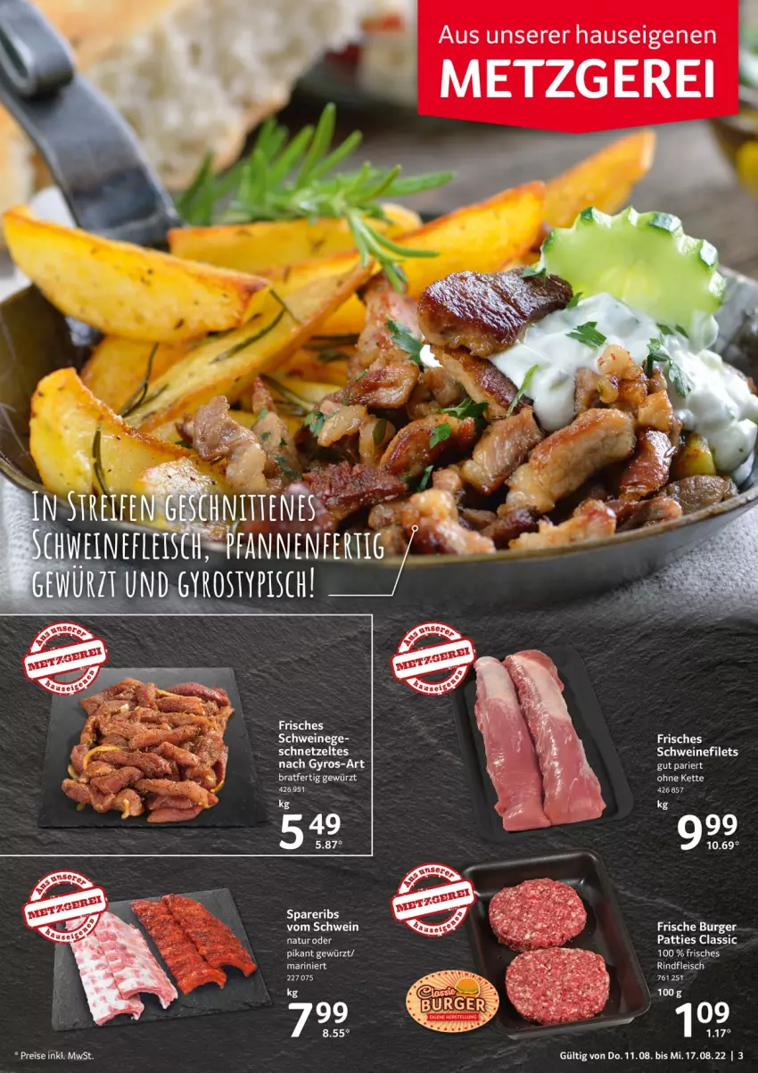 Aktueller Prospekt Selgros - Food - von 11.08 bis 17.08.2022 - strona 3 - produkty: burger, eis, filet, filets, fleisch, gewürz, gyros, Kette, rind, rindfleisch, schwein, schweine, schweinefilet, spareribs, Ti, wein, weine, Zelt