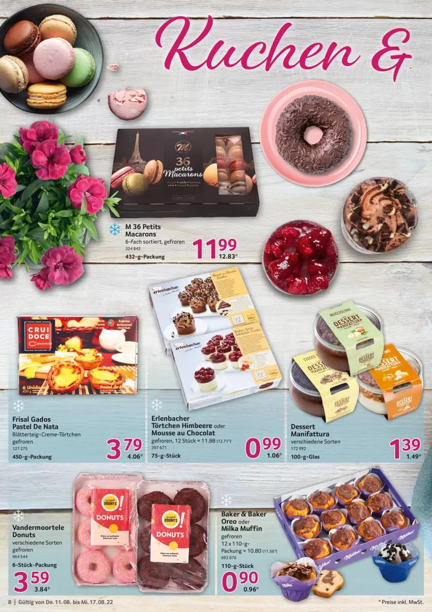 Aktueller Prospekt Selgros - Food - von 11.08 bis 17.08.2022 - strona 8 - produkty: beere, blätterteig, cola, creme, dessert, Donut, donuts, eis, himbeer, himbeere, mac, Macarons, milka, mousse, Mousse au Chocolat, Muffin, oreo, reis, Ti, Törtchen