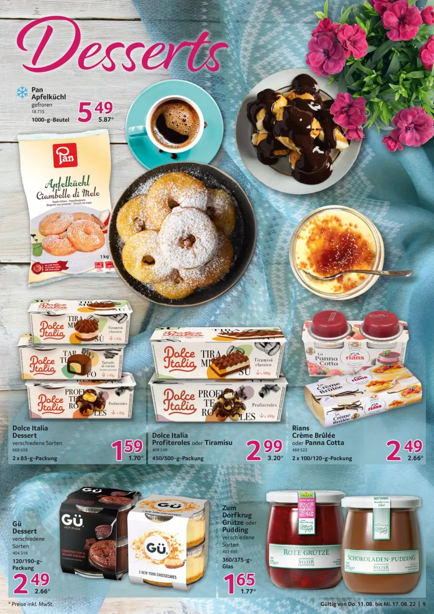 Aktueller Prospekt Selgros - Food - von 11.08 bis 17.08.2022 - strona 9 - produkty: apfel, axe, beutel, classico, dessert, eis, elle, grütze, panna cotta, Profiteroles, reis, Ti, tiramisu, Yo