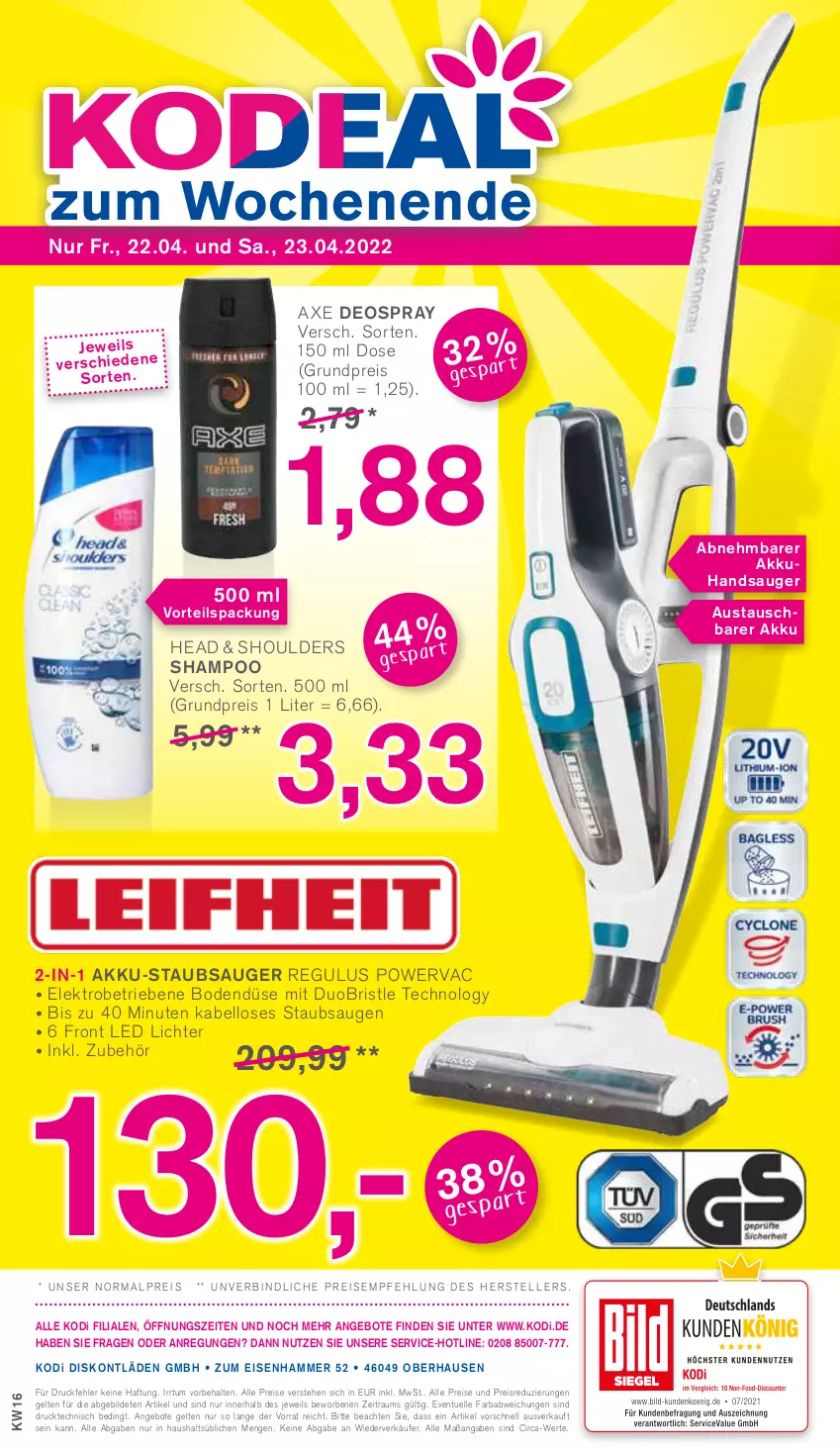 Aktueller Prospekt Kodi - Prospekte - von 17.04 bis 21.04.2022 - strona 8 - produkty: akku, Akku-Staubsauger, angebot, angebote, aust, deo, deospray, eis, Elektro, elle, reis, shampoo, staubsauger, teller, Ti