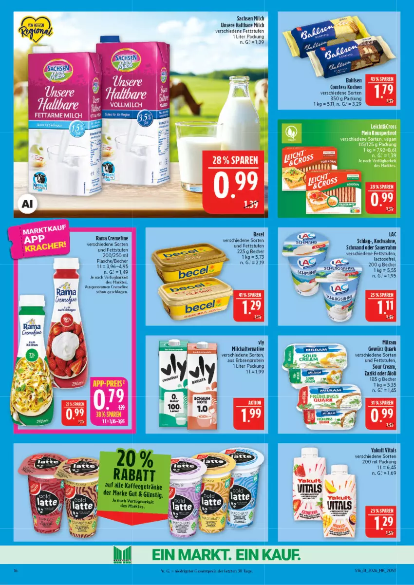 Aktueller Prospekt Marktkauf - Prospekt - von 04.10 bis 10.10.2026 - strona 16 - produkty: AEZ, aioli, auer, becel, Becher, comtess, comtess kuchen, creme, eis, erbsen, flasche, getränk, getränke, gewürz, haltbare milch, kaffee, kuchen, milch, milram, quark, rama, rama cremefine, reis, sac, sahne, Sauerrahm, schmand, sour cream, Ti, vita, zaziki, ZTE