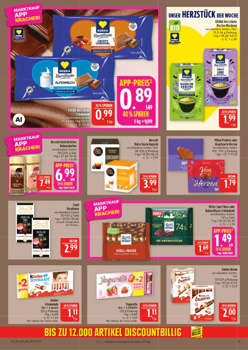 Aktueller Prospekt Marktkauf - Prospekt - von 04.10 bis 10.10.2026 - strona 23 - produkty: bio, bohne, bohnen, bohnenkaffee, deka, dolce gusto, kaffee, kakao, Kinder, kinder schokolade, LG, löslicher bohnenkaffee, milka, nescafe, nuss, ritter, ritter sport, schoko, schokolade, Sport, tee, Ti