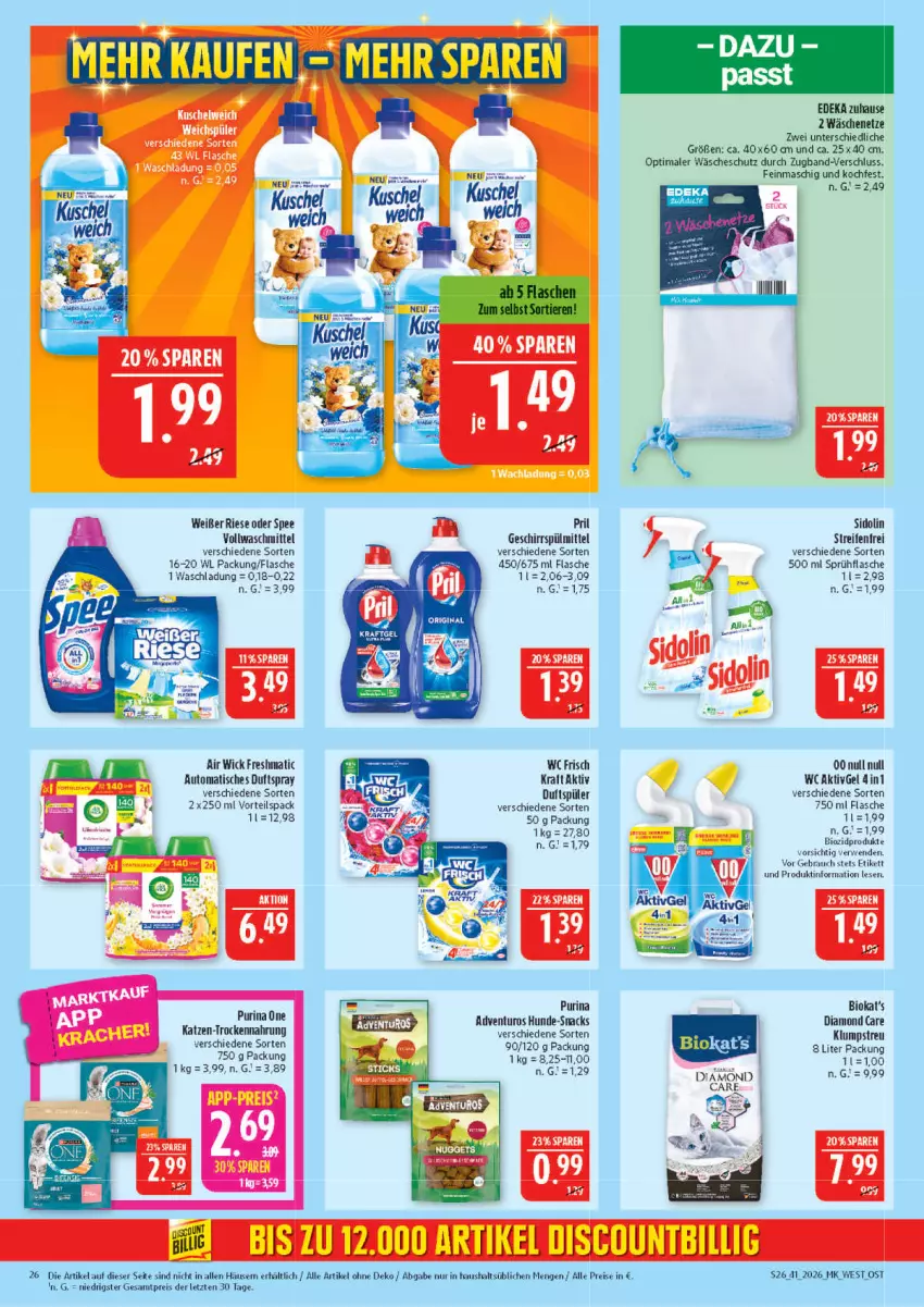 Aktueller Prospekt Marktkauf - Prospekt - von 04.10 bis 10.10.2026 - strona 26 - produkty: adventuros, Air Wick, auto, bio, deka, Duftspray, eis, flasche, geschirr, geschirrspülmittel, klumpstreu, kraft, pril, purina, Rauch, reifen, reis, rwe, sidolin, snack, snacks, spee, sprühflasche, spülmittel, Ti, tisch, Trockennahrung, vollwaschmittel, waschmittel, wc frisch, WC Frisch Kraft Aktiv, WICK, ZTE