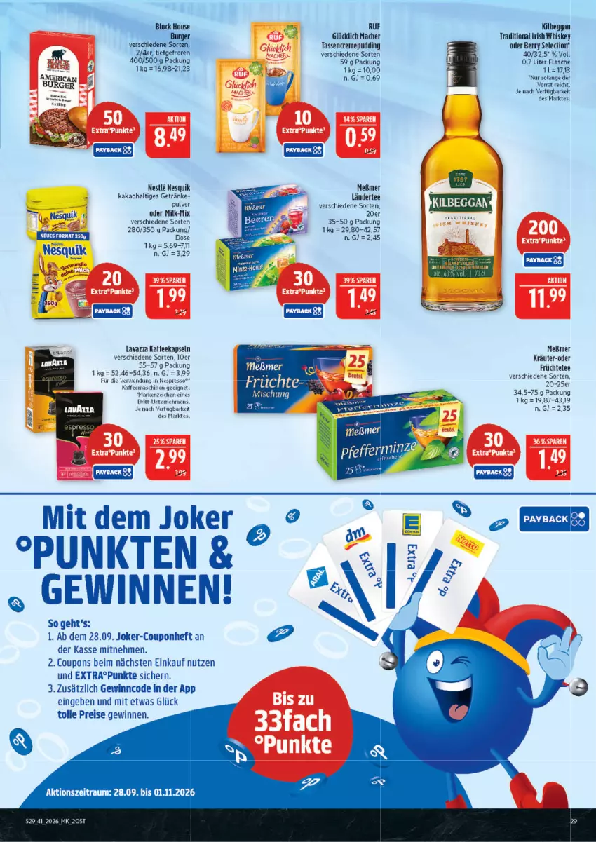 Aktueller Prospekt Marktkauf - Prospekt - von 04.10 bis 10.10.2026 - strona 29 - produkty: coupon, coupons, creme, eis, espresso, flasche, früchte, Früchtetee, getränk, getränke, irish whiskey, kaffee, kaffeemaschine, kakao, kilbeggan, kräuter, Ländertee, lavazza, mac, Meßmer, nespresso, nesquik, pudding, reis, rwe, tasse, tee, Ti, whiskey