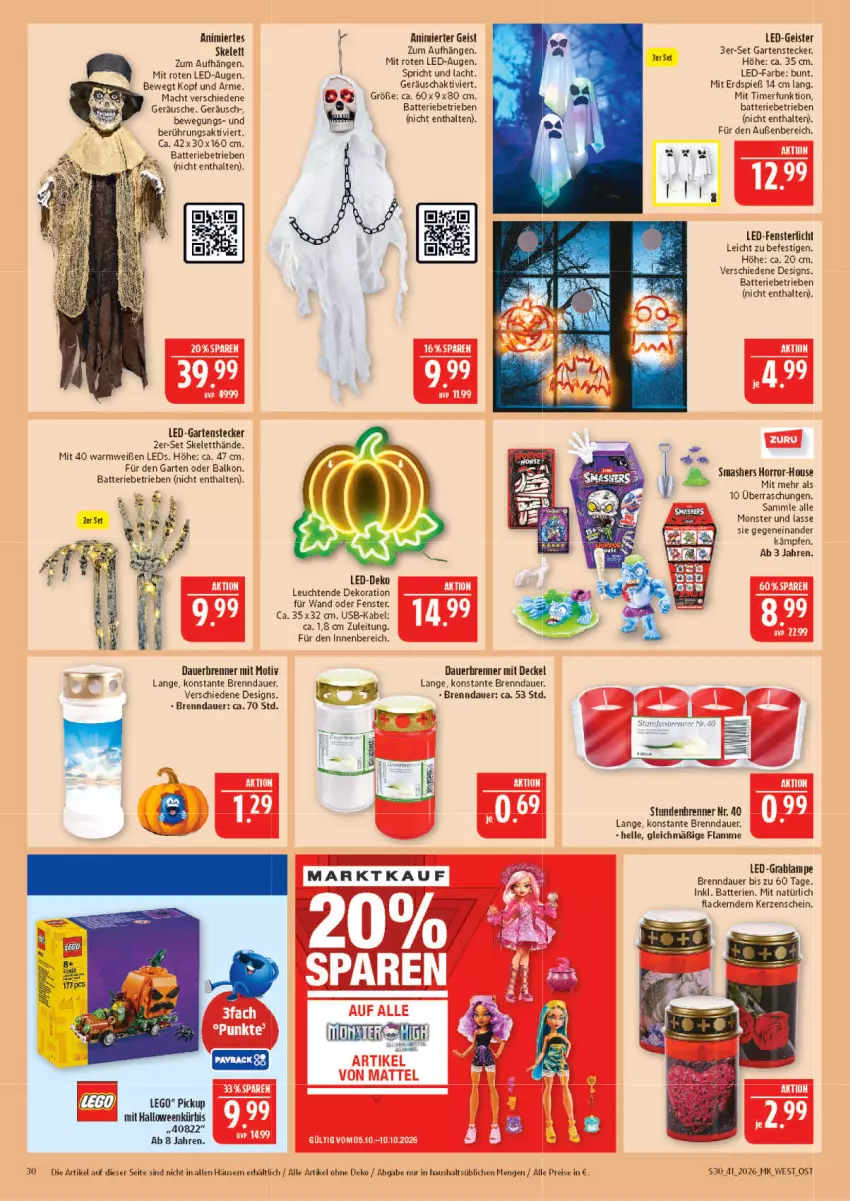 Aktueller Prospekt Marktkauf - Prospekt - von 04.10 bis 10.10.2026 - strona 30 - produkty: auer, batterie, batterien, decke, Deckel, dekoration, eis, elle, fenster, Garten, kerze, Kürbis, lack, Lacke, lamm, leds, Leuchte, leuchten, mac, monster, reis, Ti, timer, usb