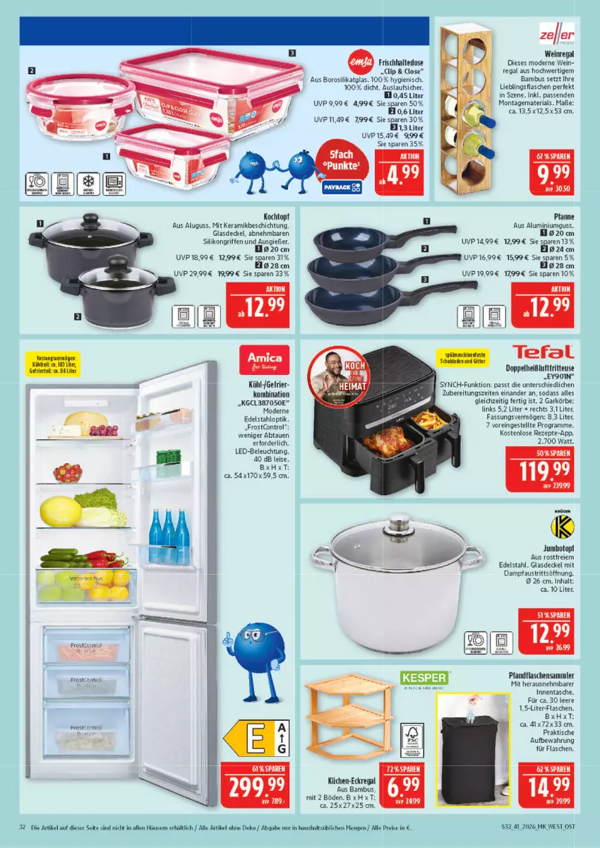 Aktueller Prospekt Marktkauf - Prospekt - von 04.10 bis 10.10.2026 - strona 32 - produkty: auer, aust, bambus, beleuchtung, decke, Deckel, Eckregal, edelstahl, eis, flasche, fritteuse, Glasdeckel, Heißluftfritteuse, jumbo, Kochtopf, küche, Küchen, led-beleuchtung, Mode, pfanne, Pfau, regal, reis, rezept, rezepte, Ria, Soda, Tasche, tefal, Ti, tisch, topf, wein