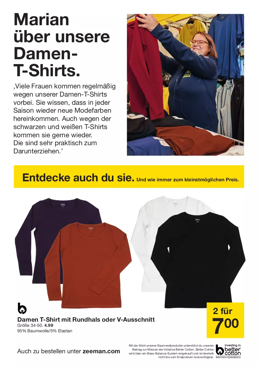 Aktueller Prospekt Zeeman - Prospekte - von 28.09 bis 11.10.2024 - strona 8 - produkty: Bau, baumwolle, bett, damen t-shirt, decke, eis, elle, LG, Mode, reis, Ria, shirt, shirts, T-Shirt, Ti, tisch, wolle