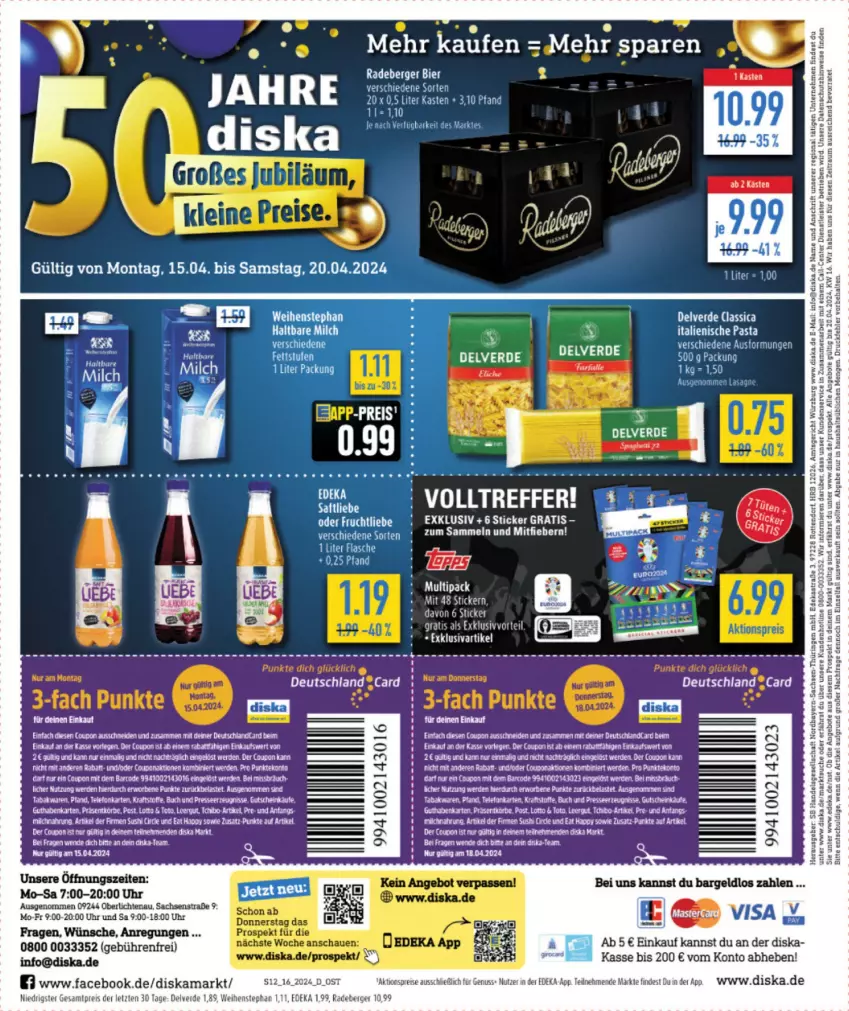 Aktueller Prospekt Diska - von 15.04 bis 20.04.2024 - strona 12 - produkty: aeg, angebot, angebote, Berger, bier, buch, coupon, deka, deutschlandcard, eis, ente, erde, flasche, gutschein, italienische pasta, kraft, LG, nuss, pasta, radeberger, reis, sac, tee, telefon, Ti, uhr, weihenstephan, ZTE