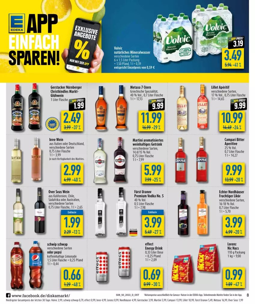 Aktueller Prospekt Diska - Prospekte - von 12.12 bis 17.12.2022 - strona 10 - produkty: aktionspreis, Alwa, aperitif, aust, Berger, bree, campari, deka, drink, Effect, eis, energy drink, flasche, frucht, getränk, Glühwein, Kindle, likör, lillet, limo, limonade, lorenz, martini, Metaxa, mineralwasser, natürliches mineralwasser, nürnberger, nuss, pepsi, premium vodka, reis, Schwip Schwap, Spezi, Ti, vodka, volvic, volvic natürliches, wasser, wein, ZTE