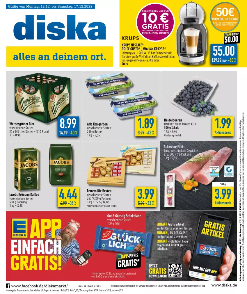 Aktueller Prospekt Diska - Prospekte - von 12.12 bis 17.12.2022 - strona 3 - produkty: aktionspreis, angebot, angebote, arla, Becher, beere, beeren, bier, deka, dolce gusto, eis, ferrero, filet, heidelbeere, heidelbeeren, jacobs, jacobs krönung, kaffee, kaffeespezialitäten, krups, nescafe, nuss, reis, Schal, Schale, schwein, schweine, Spezi, Ti, wein, weine, ZTE