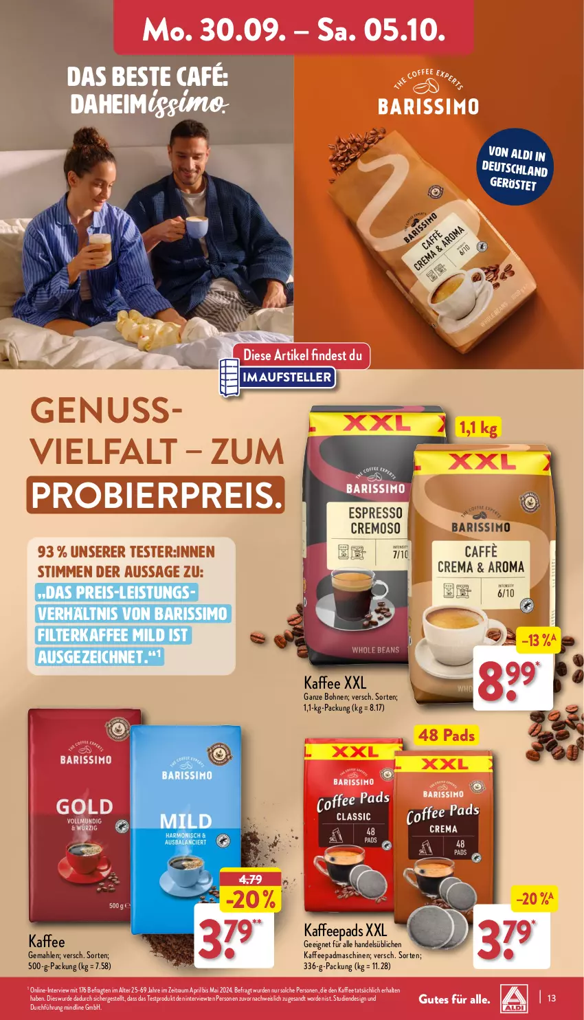 Aktueller Prospekt Aldi Nord - Von Montag - von 30.09 bis 05.10.2024 - strona 13 - produkty: bier, bohne, bohnen, eis, elle, filterkaffee, kaffee, kaffeepads, nuss, pril, reis, sim, ssd, teller, Ti