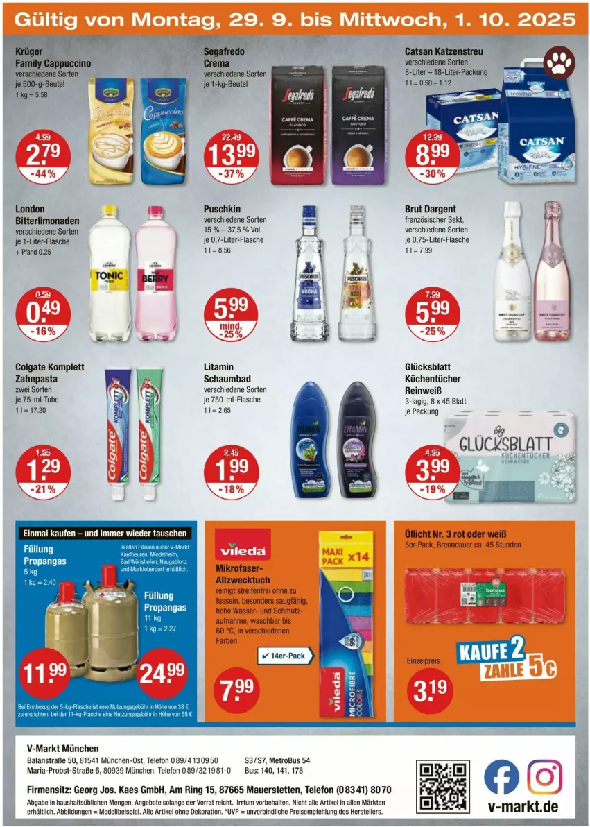 Aktueller Prospekt Vmarkt - Prospekte - von 25.09 bis 01.10.2025 - strona 24 - produkty: alle artikel ohne dekoration, angebot, angebote, auer, Bad, beutel, brut, brut dargent, catsan, colgate, dekoration, dell, eis, elle, flasche, je 1-liter-flasche, kaes, Katzenstreu, küche, Küchen, küchentücher, LG, limo, limonade, limonaden, Metro, mikrofaser, Mode, obst, pasta, reifen, reis, Ria, ring, schaumbad, Segafredo, sekt, telefon, teller, Ti, tonic, tuc, tücher, wasser, weck, zahnpasta