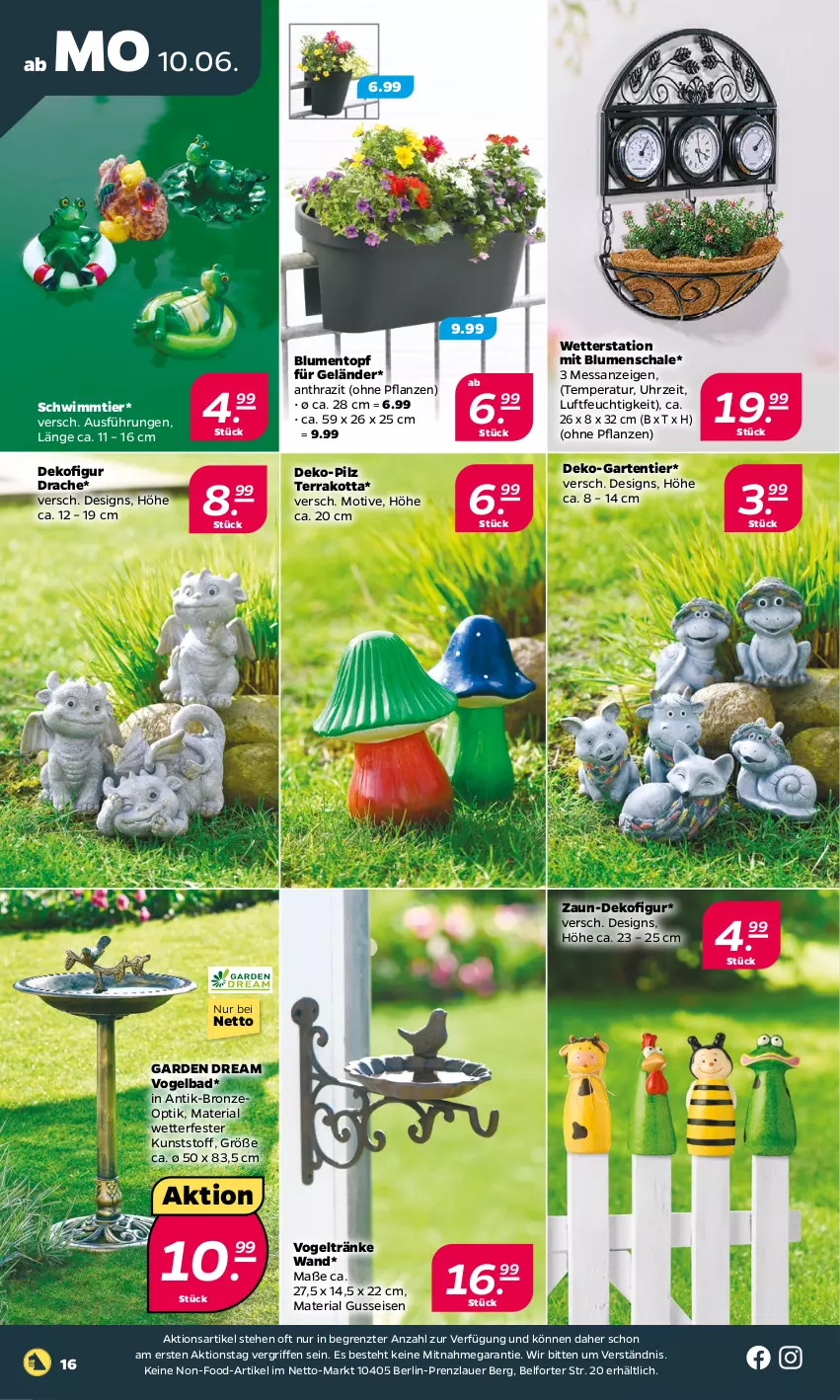 Aktueller Prospekt Netto - Woche 24 - von 10.06 bis 15.06.2024 - strona 20 - produkty: auer, Bad, blume, blumen, Dekofigur, eis, Garten, pflanze, pflanzen, Ria, Schal, Schale, Ti, topf, uhr, Wetterstation, ZTE