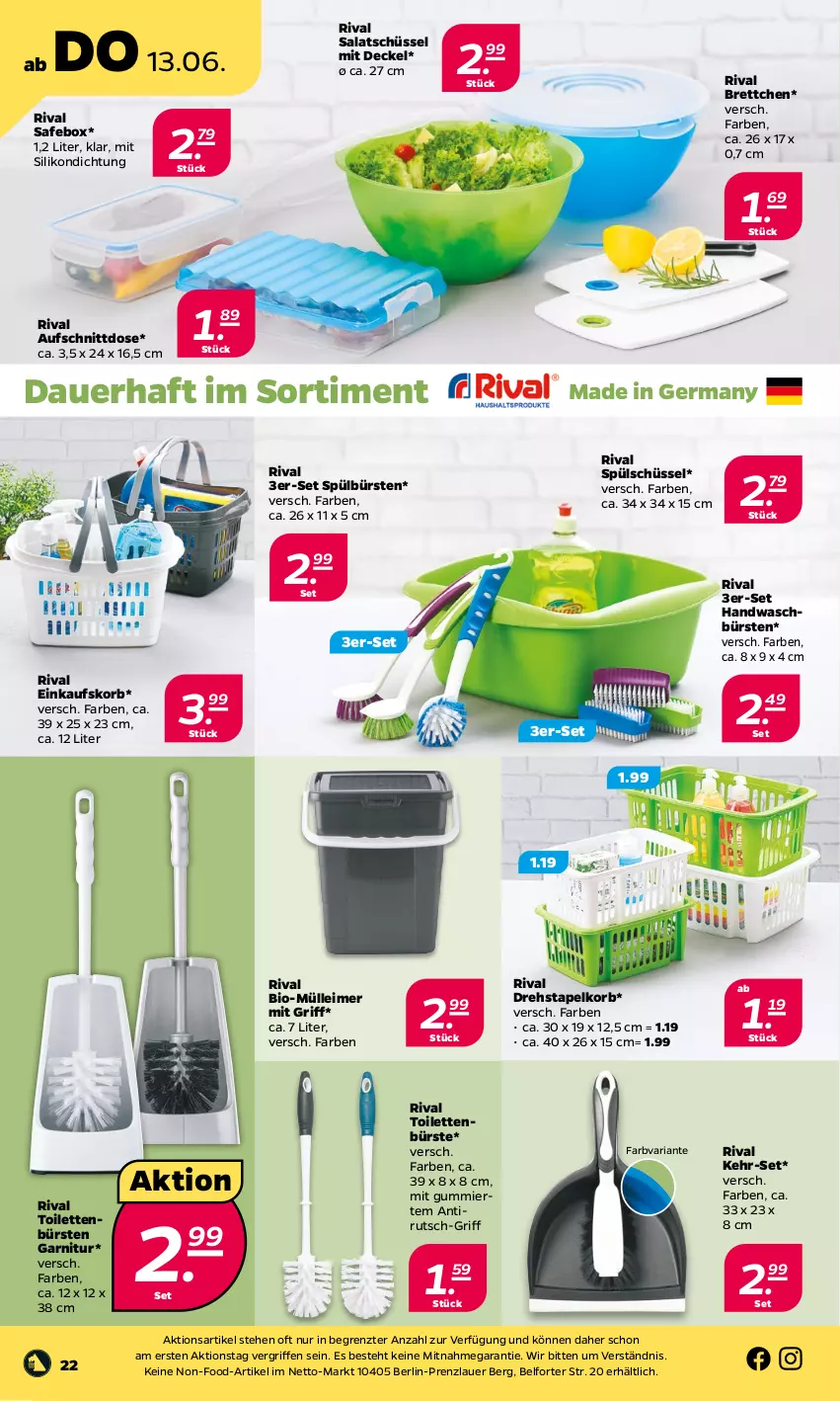 Aktueller Prospekt Netto - Woche 24 - von 10.06 bis 15.06.2024 - strona 26 - produkty: auer, aufschnitt, bio, Brettchen, bürste, bürsten, decke, Deckel, eimer, einkaufskorb, garnitur, Germ, korb, leimer, Ria, salat, schüssel, Ti, ZTE