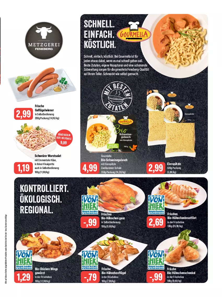 Aktueller Prospekt Feneberg - Prospekte - von 10.08 bis 12.08.2023 - strona 3 - produkty: bio, brustfilet, chicken wings, eier, eierspätzle, elle, emmentaler, filet, garnier, Geflügel, gewürz, gulasch, hähnchenbrust, hähnchenbrustfilet, hähnchenflügel, hähnchenschenkel, henkel, Käse, mac, rezept, salat, Schal, Schale, schenkel, schwein, schweine, schweinegulasch, teller, Ti, trolli, wein, weine, wiener, wurst