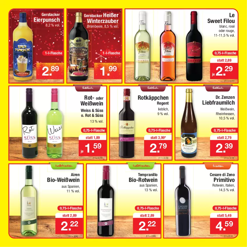 Aktueller Prospekt Zimmermann - Prospekte - von 13.12 bis 18.12.2021 - strona 12 - produkty: beere, bio, brombeere, eier, eis, flasche, milch, primitivo, rotkäppchen, rotwein, rouge, tempranillo, Ti, wein, Weißwein