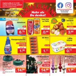 Gazetka promocyjna Zimmermann - Prospekte - Gazetka - ważna od 18.12 do 18.12.2021 - strona 1 - produkty: angebot, angebote, batterie, batterien, Bau, Baumkerzen, Baumspitze, beutel, bifi, cola, Coral, fanta, fernbedienung, flasche, Gänsebrust, gin, kerze, lätta, LED-Baum, mit fernbedienung, sonderposten, tafeläpfel, Ti, uhr, waschmittel