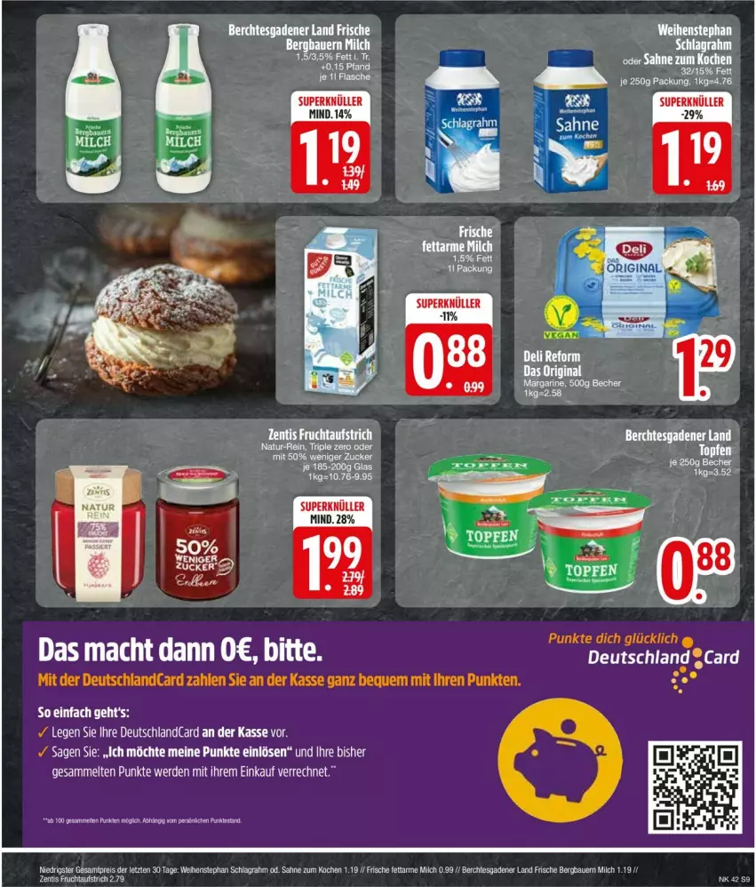 Aktueller Prospekt Edeka - Prospekte - von 14.10 bis 19.10.2024 - strona 11 - produkty: auer, aufstrich, Bau, Bauer, bett, deutschlandcard, eier, eis, erde, flasche, frucht, fruchtaufstrich, gin, mac, milch, reis, sahne, schlagrahm, Ti, weihenstephan, zentis, ZTE