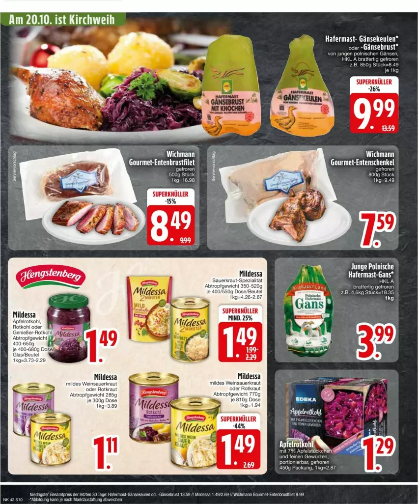 Aktueller Prospekt Edeka - Prospekte - von 14.10 bis 19.10.2024 - strona 12 - produkty: apfel, auer, beutel, brustfilet, eis, elle, ente, Entenbrust, filet, Gänsebrust, Gänsekeulen, gewürz, hafer, Kette, Kraut, reis, rotkohl, Sauerkraut, Spezi, Ti, wein, Weinsauerkraut, ZTE