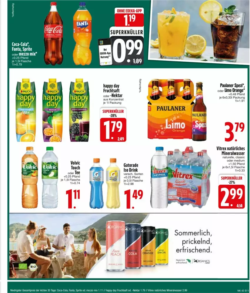 Aktueller Prospekt Edeka - Prospekte - von 14.10 bis 19.10.2024 - strona 13 - produkty: Alwa, drink, elle, flasche, frucht, fruchtsaft, Happy Day, limo, merl, mineralwasser, natur, natürliches mineralwasser, Nektar, orange, Paula, paulaner, rel, saft, Spezi, tee, Ti, vitrex, volvic, wasser