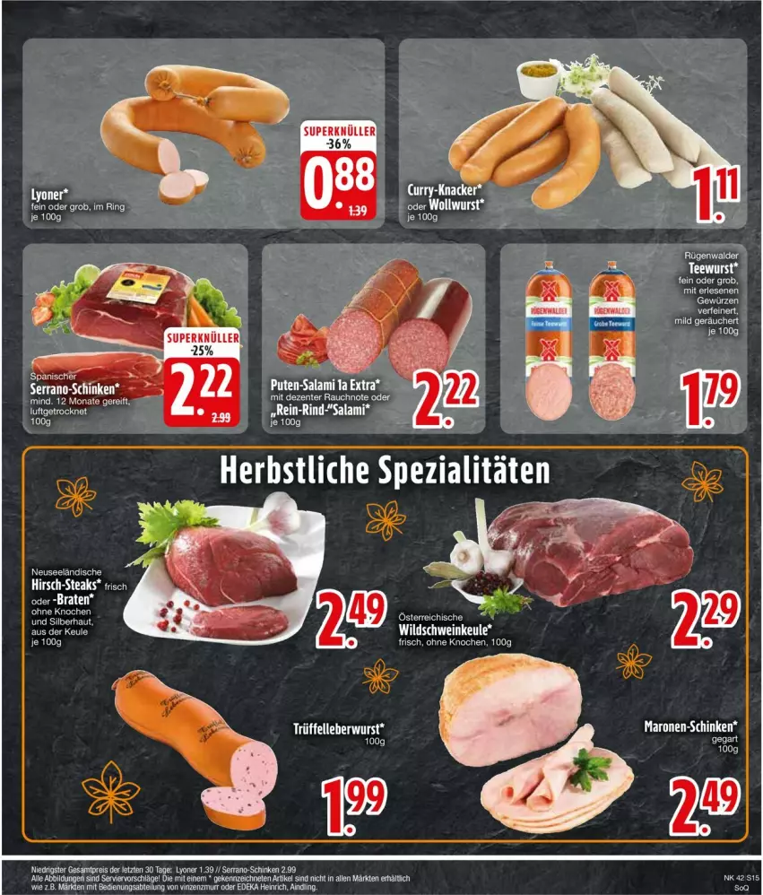 Aktueller Prospekt Edeka - Prospekte - von 14.10 bis 19.10.2024 - strona 17 - produkty: braten, elle, ente, gewürz, leberwurst, pute, Rauch, ring, rügenwalder, salami, schinken, Ti, Trüffel, wurst