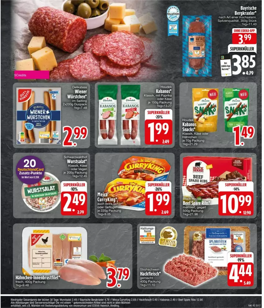 Aktueller Prospekt Edeka - Prospekte - von 14.10 bis 19.10.2024 - strona 19 - produkty: Brei, curry, dell, eis, fleisch, Geflügel, hackfleisch, kabanos, Käse, meica, mit paprika, paprika, reis, salami, salat, spare ribs, Ti, wurst, ZTE