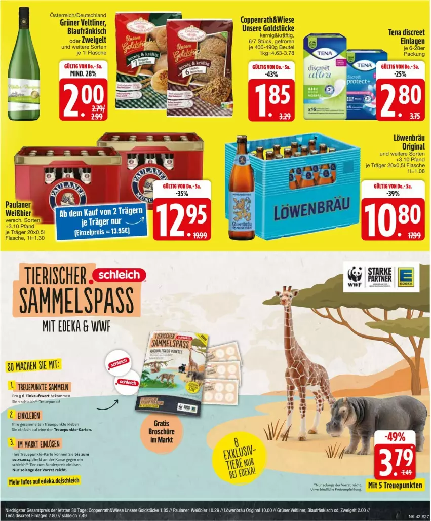 Aktueller Prospekt Edeka - Prospekte - von 14.10 bis 19.10.2024 - strona 29 - produkty: beko, beutel, bier, deka, Discreet, eis, flasche, gin, grüner veltliner, mac, Paula, paulaner, reis, Schleich, Ti, Zweigelt