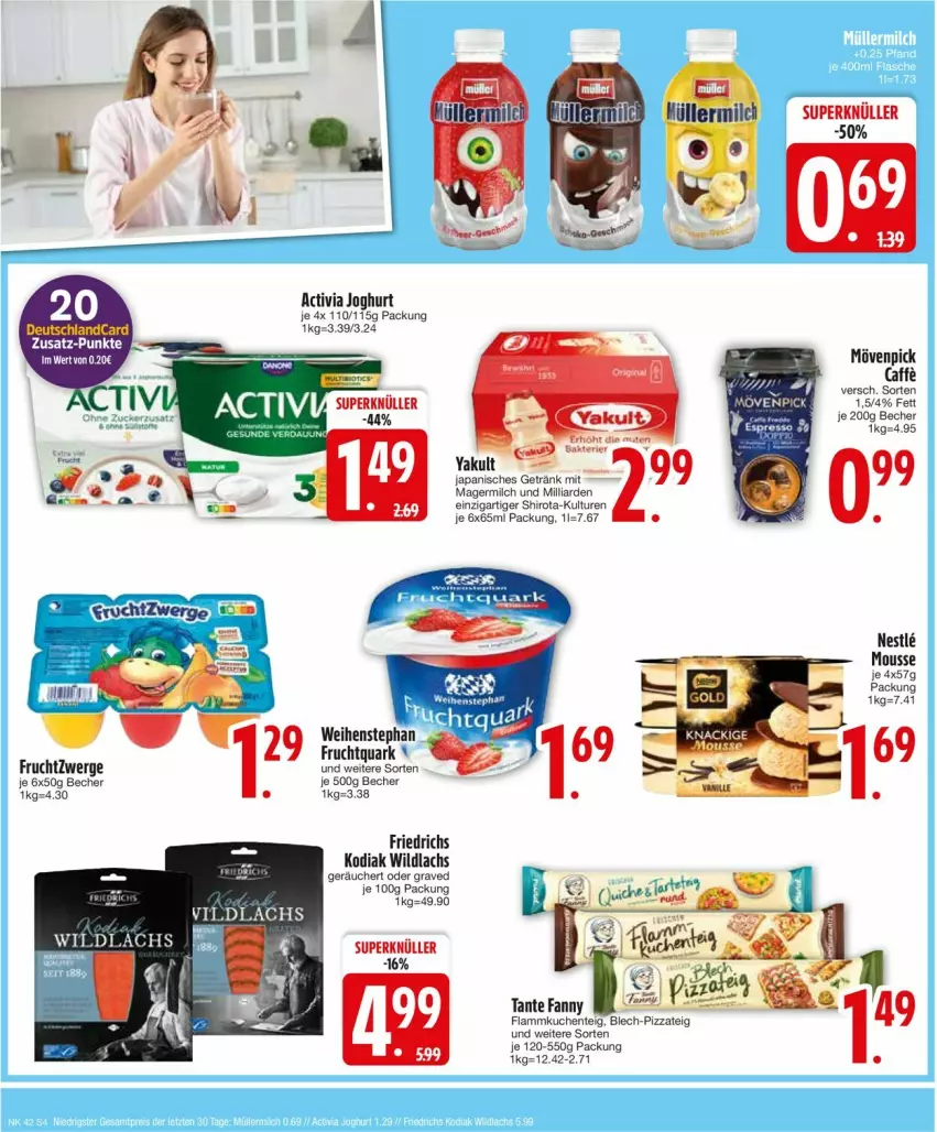 Aktueller Prospekt Edeka - Prospekte - von 14.10 bis 19.10.2024 - strona 6 - produkty: activia, activia joghurt, Becher, deutschlandcard, ente, flammkuchen, Flammkuchenteig, frucht, Fruchtquark, fruchtzwerge, Germ, getränk, joghur, joghurt, kuchen, lachs, lamm, milch, mousse, mövenpick, Müller, müllermilch, pizza, Pizzateig, quark, tante fanny, Ti, weihenstephan, Wild, wildlachs