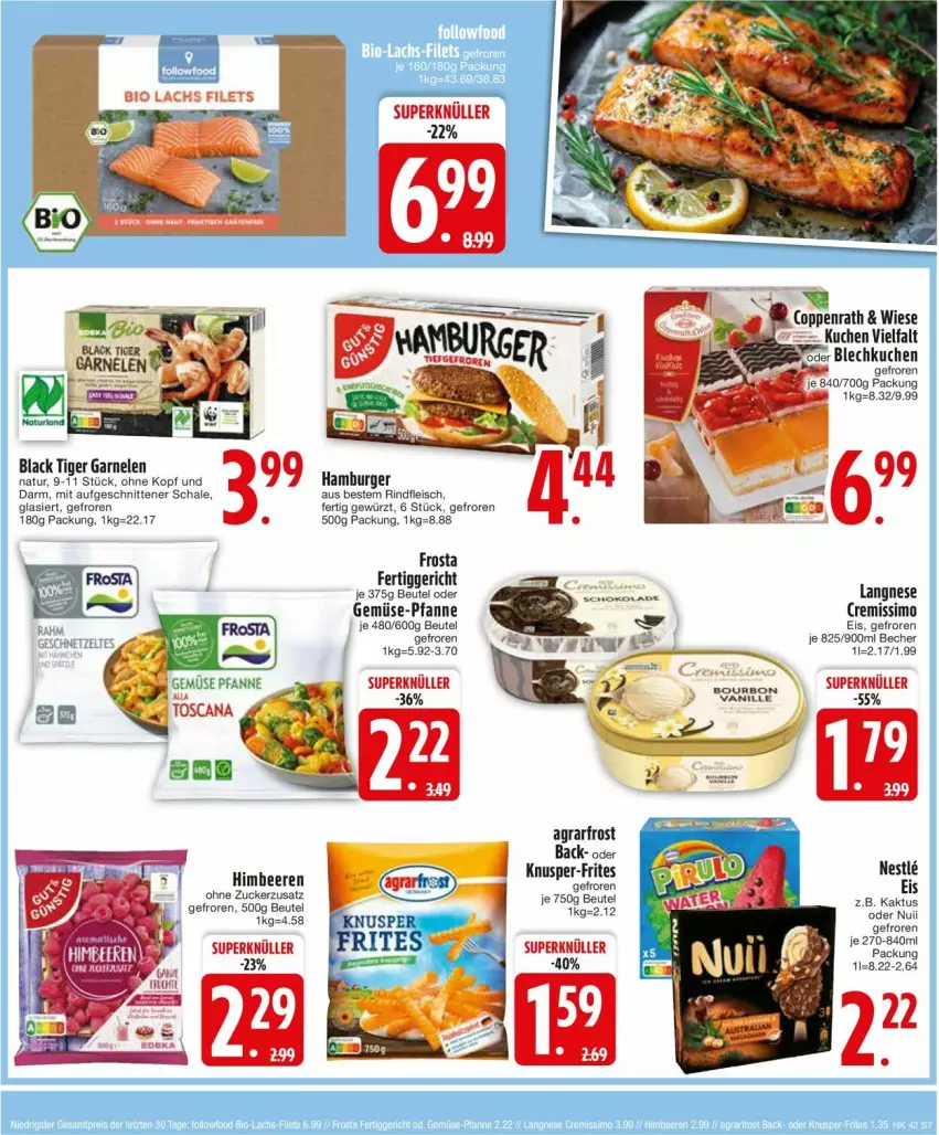 Aktueller Prospekt Edeka - Prospekte - von 14.10 bis 19.10.2024 - strona 9 - produkty: agrarfrost, Becher, beere, beeren, beutel, bio, coppenrath, cremissimo, eis, fertiggericht, filet, filets, fleisch, frosta, garnelen, gemüse-pfanne, gewürz, himbeer, himbeere, himbeeren, kuchen, lack, langnese, langnese cremissimo, natur, nuii, pfanne, Ria, rind, rindfleisch, Schal, Schale, schnitten, sim, Ti, zucker