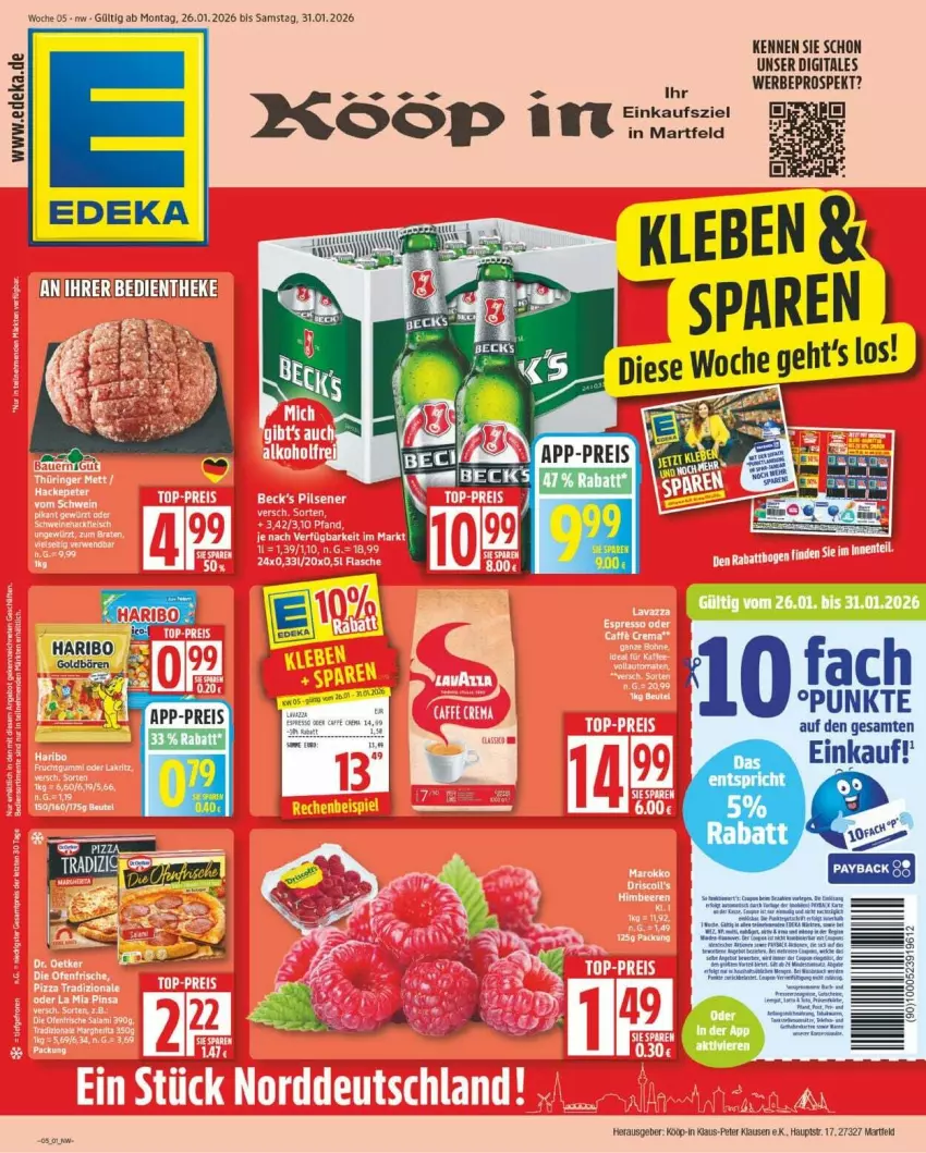 Aktueller Prospekt Edeka - Prospekte - von 26.01 bis 31.01.2026 - strona 1 - produkty: almare, angebot, caffe, deka, eis, emmi, erde, espresso, espresso oder, haribo, payback, Rauch, sim, tee, Ti, usb