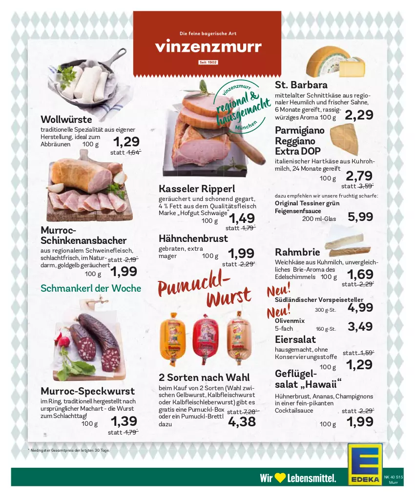 Aktueller Prospekt E Center - Angebote der Woche - von 02.10 bis 07.10.2023 - strona 15 - produkty: ananas, braten, brie, champignon, champignons, cocktail, cocktails, eier, eiersalat, eis, elle, Feigen, fleisch, fleischwurst, frucht, Geflügel, geflügelsalat, gin, hähnchenbrust, hartkäse, Heu, heumilch, hofgut, hühner, italienischer hartkäse, Kalbfleisch, Käse, kasseler, leberwurst, mac, milch, natur, olive, oliven, parmigiano, parmigiano reggiano, reggiano, reis, ring, sahne, salat, sauce, schinken, schnittkäse, schwein, schweine, schweinefleisch, senf, Speck, Speiseteller, Spezi, teller, Ti, uhr, vorspeise, weichkäse, wein, weine, wurst, ZTE