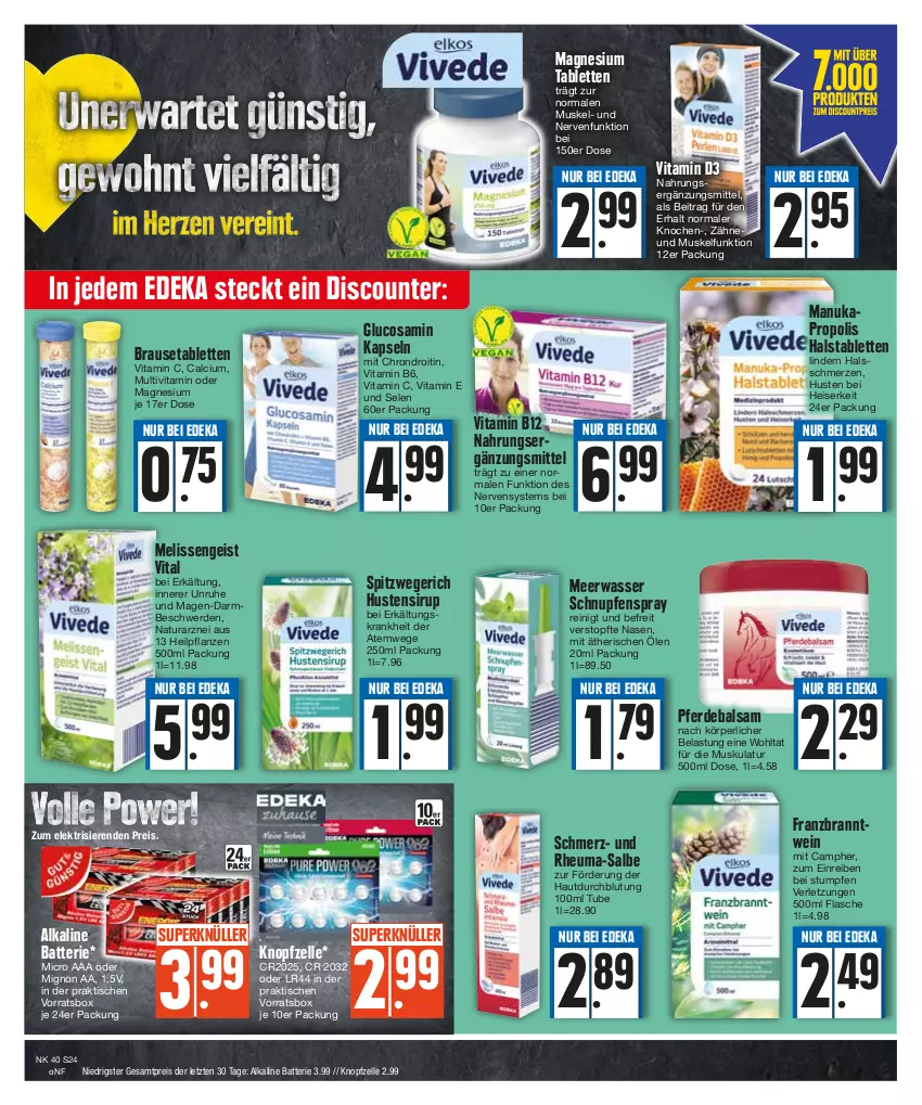 Aktueller Prospekt E Center - Angebote der Woche - von 02.10 bis 07.10.2023 - strona 24 - produkty: balsam, batterie, brause, Brausetabletten, Calcium, deka, discount, eis, elle, erde, Erkältungs, flasche, Glucosamin, Heu, magnesium, Meerwasser, natur, natura, nuk, pflanze, pflanzen, Propolis, reis, sirup, tablet, tablett, Tablette, Ti, tisch, topf, vita, Vitamin B, Vitamin C, Vitamin D, wasser, wein, ZTE