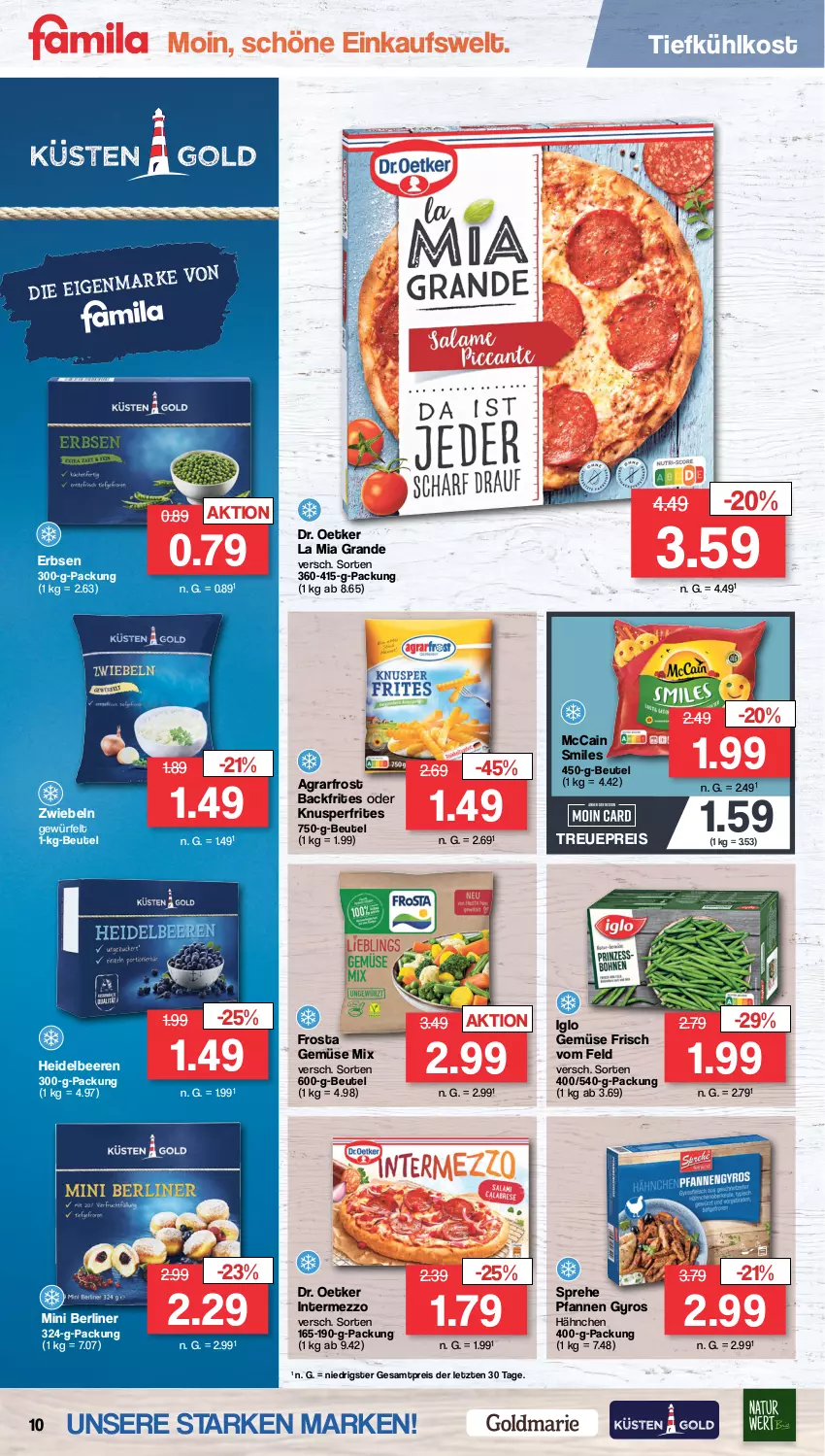 Aktueller Prospekt Famila - Prospekte - von 05.02 bis 10.02.2024 - strona 10 - produkty: agrarfrost, beere, beeren, berliner, beutel, Dr. Oetker, eis, erbsen, frosta, Gemüse Mix, gyros, heidelbeere, heidelbeeren, iglo, intermezzo, mccain, pfanne, pfannen, reis, Ti, tiefkühlkost, würfel, ZTE, zwiebel, zwiebeln