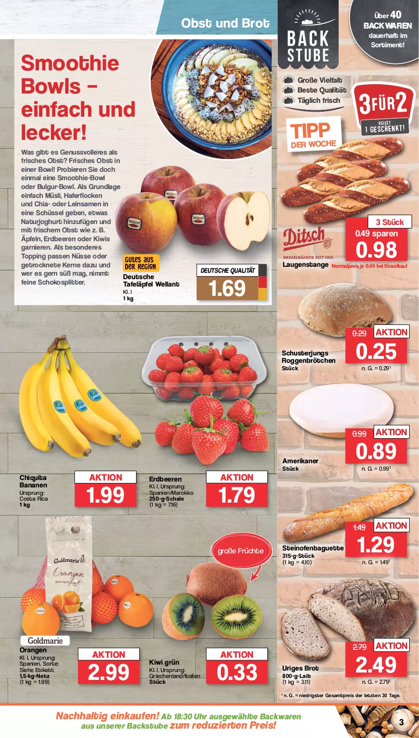 Aktueller Prospekt Famila - Prospekte - von 05.02 bis 10.02.2024 - strona 3 - produkty: auer, backwaren, baguette, banane, bananen, beere, beeren, bier, Biere, brot, brötchen, bulgur, chia, chiquita, eis, erdbeere, erdbeeren, früchte, garnier, hafer, haferflocken, joghur, joghurt, kiwi, Laugenstange, LG, müsli, natur, naturjoghurt, nuss, obst, Ofen, orange, orangen, reis, roggenbrötchen, Schal, Schale, schoko, schüssel, smoothie, steinofen, stube, tafeläpfel, Ti, uhr, Wella, ZTE