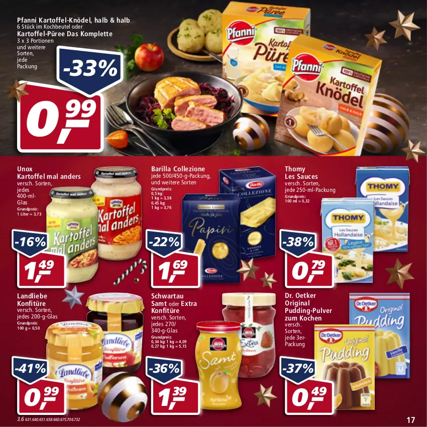 Aktueller Prospekt Real - Real Handzettel - von 20.12 bis 25.12.2021 - strona 17 - produkty: barilla, beutel, Dr. Oetker, eis, gin, kartoffel, Knödel, kochbeutel, konfitüre, landliebe, LG, pfanni, pudding, püree, reis, sauce, Schwartau, thomy, thomy les sauces, Ti