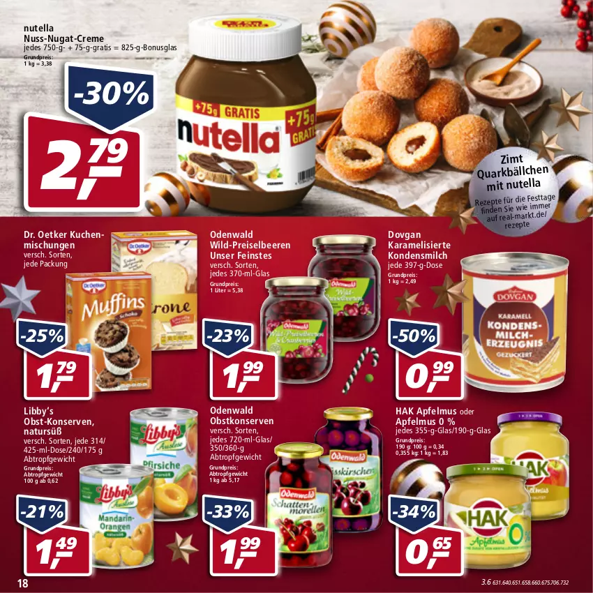 Aktueller Prospekt Real - Real Handzettel - von 20.12 bis 25.12.2021 - strona 18 - produkty: apfel, apfelmus, beere, beeren, creme, dovgan, Dr. Oetker, eis, kondensmilch, Konserven, kuchen, milch, natur, nuss, nuss-nugat-creme, nutella, obst, odenwald, reis, rezept, rezepte, Ti, Wild