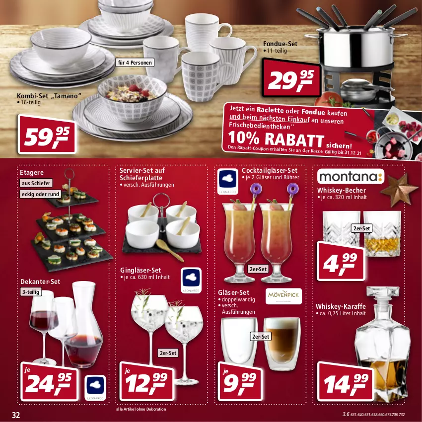 Aktueller Prospekt Real - Real Handzettel - von 20.12 bis 25.12.2021 - strona 32 - produkty: alle artikel ohne dekoration, Becher, cocktail, coupon, deka, dekoration, Etagere, Fondue, gin, Gläser, Karaffe, latte, LG, rabatt-coupon, Ti, whiskey